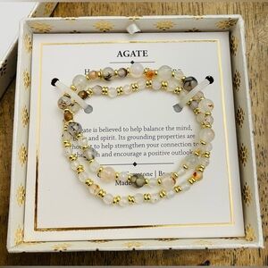 Shivam India Agate Beaded Stone Stretch Bracelet Set NWT